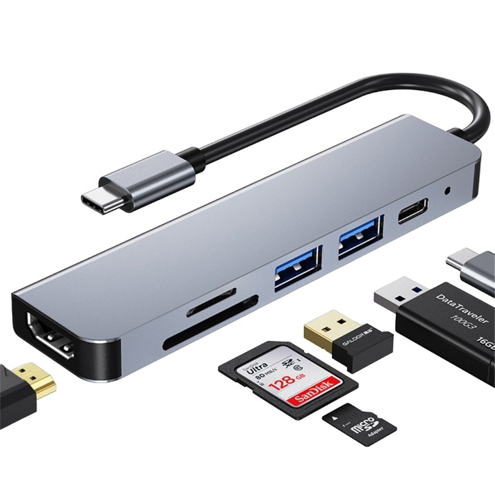 Adaptor Hub USB Type-C 3.1 Multiport 6 in 1 la HDMI