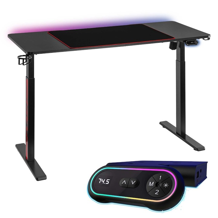 Birou Gaming reglabil electric StableDesk Pro Arena RGB Iluminare LED