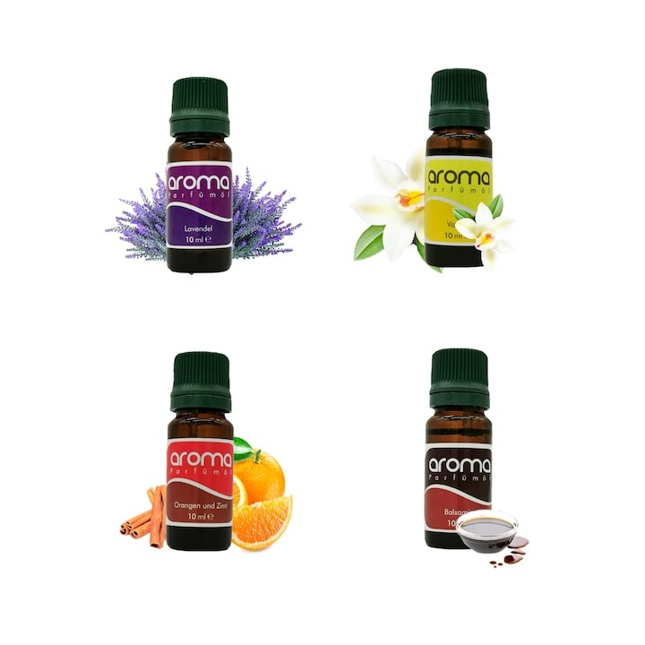 Ulei esential 4 bucati x 10 ml - Lavanda, Vanilie, Balsamic, Portocale & Scortisoare