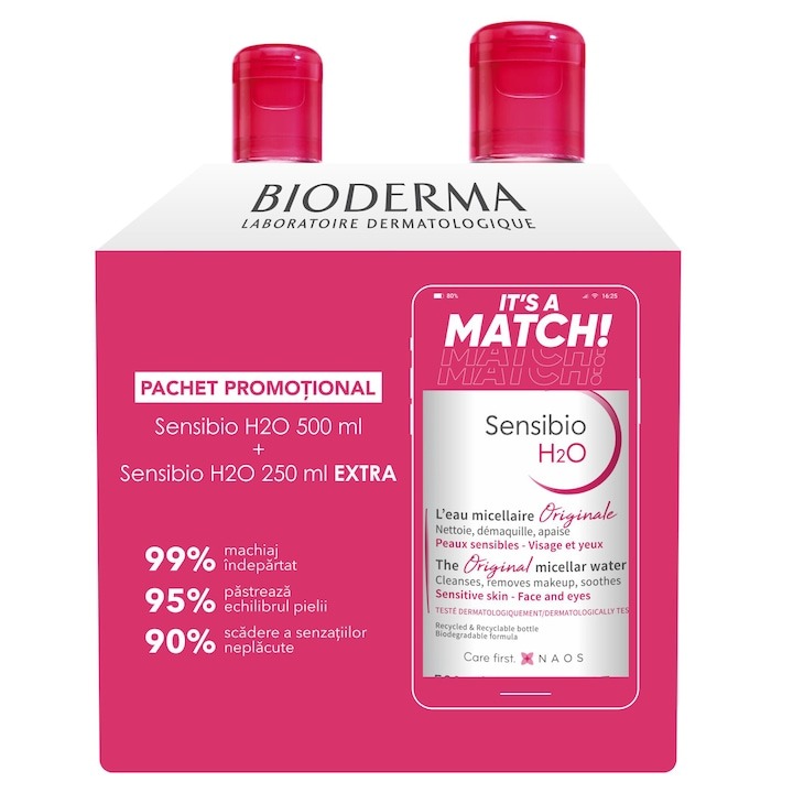 Apa micelara Bioderma Sensibio H2O pentru ten sensibil